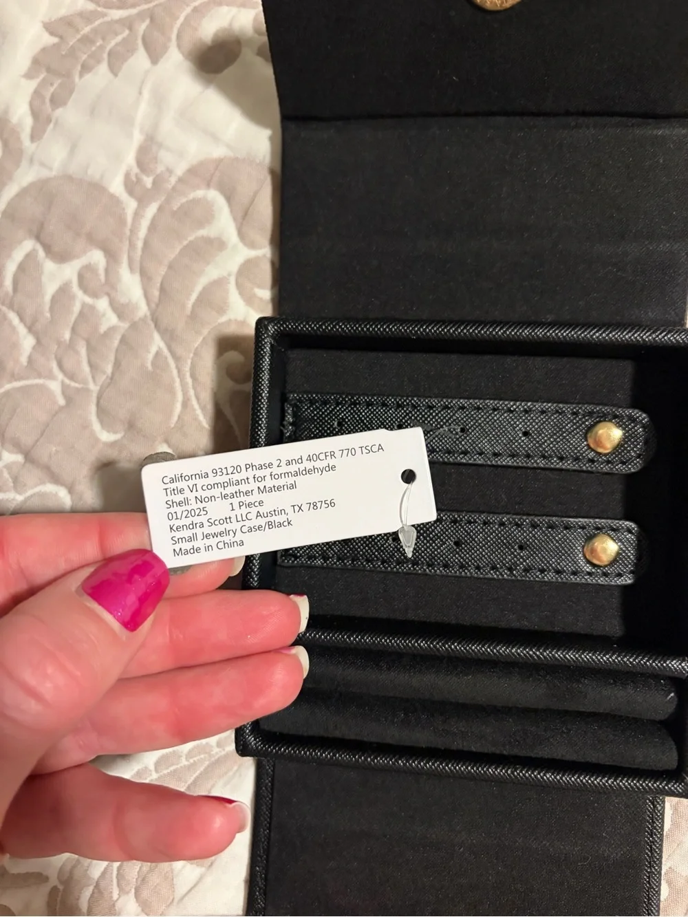 Kendra Scott Black Saffiano-Style Jewelry Pouch with Gold Logo